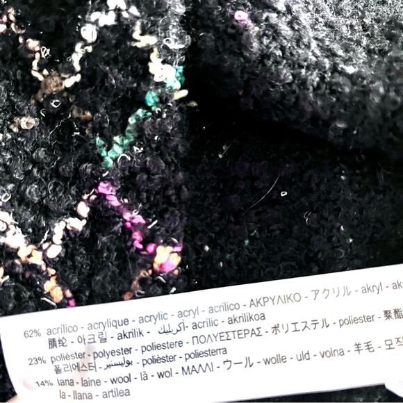 Zara black multicolor boucle knit top with pearl detail size Small - Picture 5 of 7